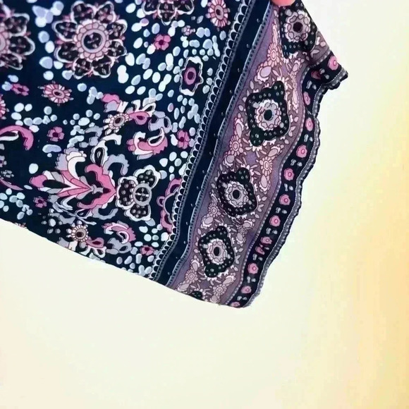 Altar’d State Navy/Pink Floral Long Sleeve Rayon Hippie 70’s Mini Dress Size L - Picture 5 of 14